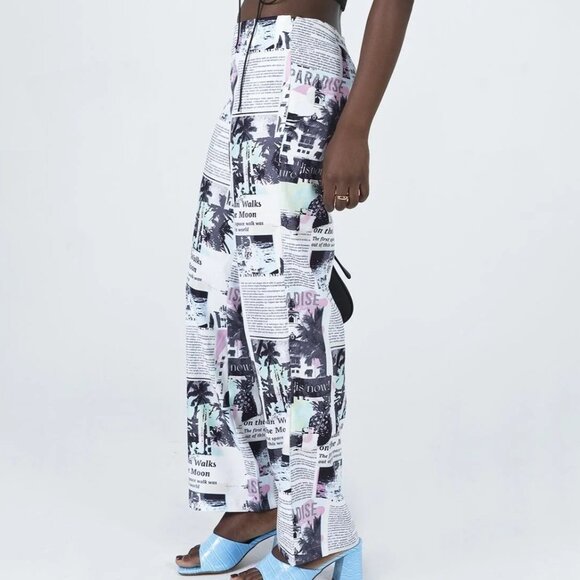 Princess Polly In My Element Mid Rise Pants Newspaper Print Size 4 Retro Y2K - Picture 8 of 8